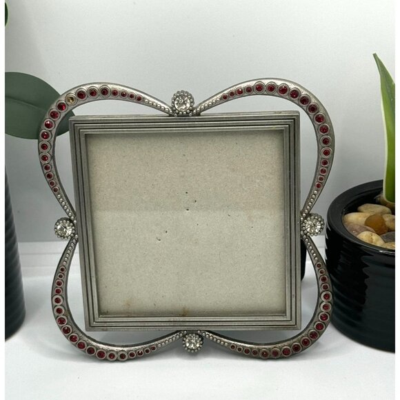 Elsa L Inc Jeweled Pewter Metal Picture Frame Holds 3.5X3.5 Photo - Picture 3 of 6